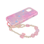 Aesthetic Glitter Butterfly with Pearl Beaded Wrist Strap Phone Case for iPhone 15