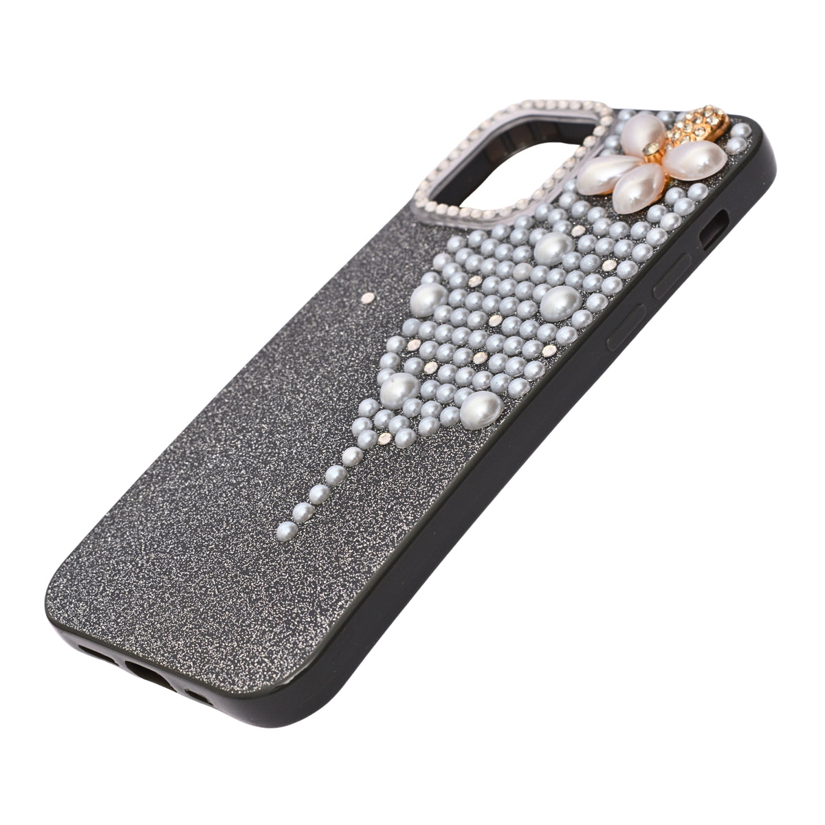 Luxury Glitter Finish with 3D Pearl Flower Design Phone Case for iPhone 12 / 12 Pro