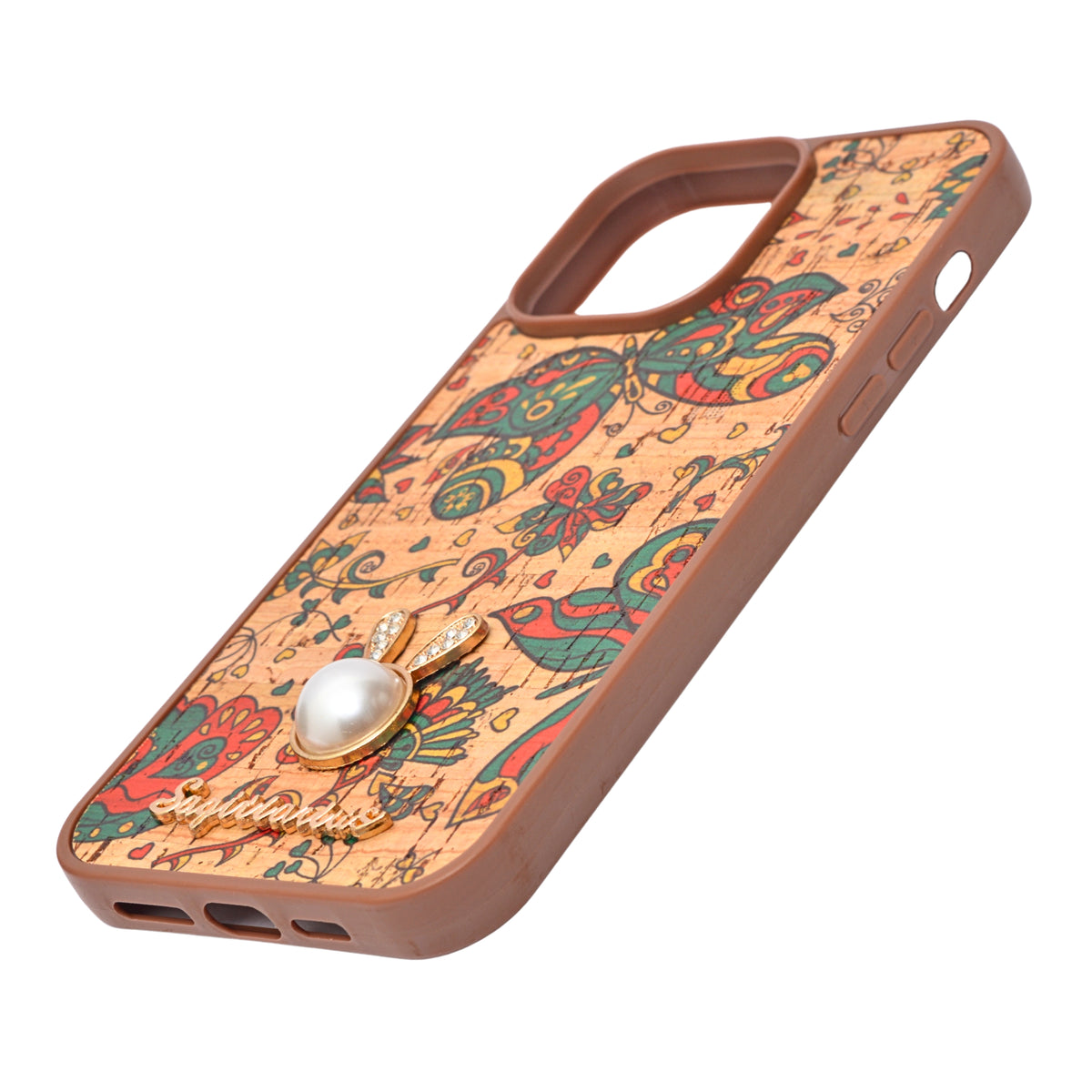 Bohemian Ethnic Print Cork Texture with Pearl Detail Phone Case for iPhone 14 Pro Max