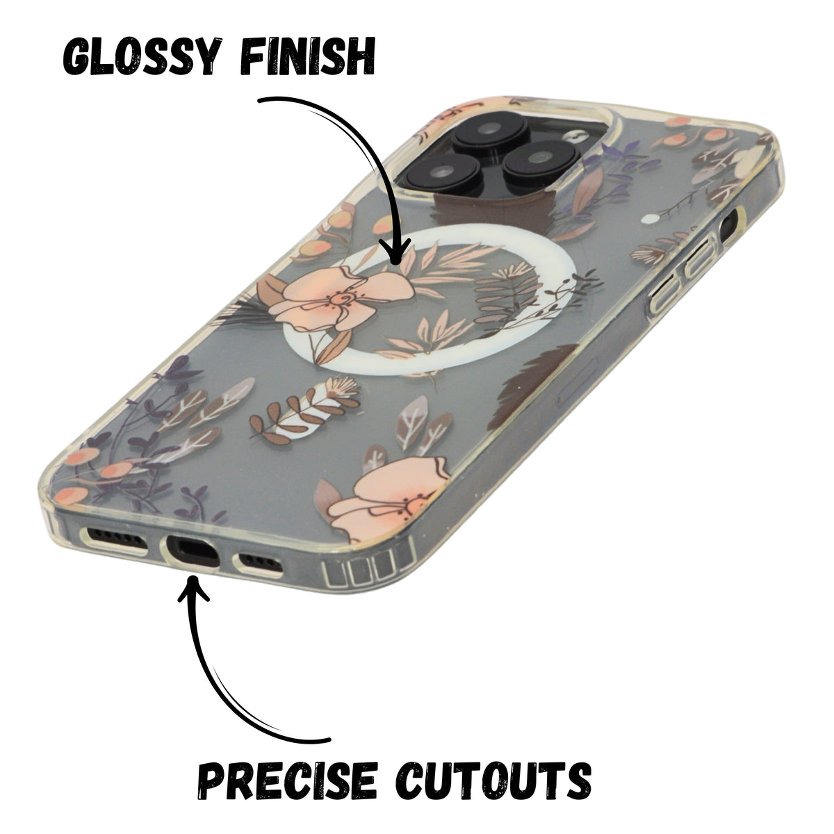 Floral Transparent MagSafe Shockproof Protection Phone Case For iPhone 15 Pro