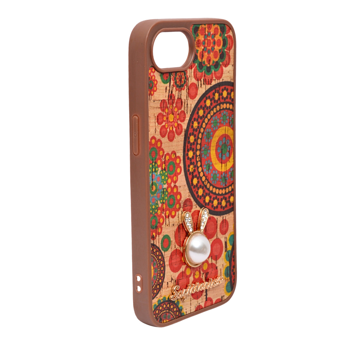 Bohemian Ethnic Print Cork Texture with Pearl Detail Phone Case for iPhone 16e