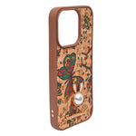 Bohemian Ethnic Print Cork Texture with Pearl Detail Phone Case for iPhone 15 Pro