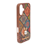 Bohemian Ethnic Print Cork Texture with Pearl Detail Phone Case for iPhone 16
