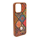 Bohemian Ethnic Print Cork Texture with Pearl Detail Phone Case for iPhone 15 Pro Max
