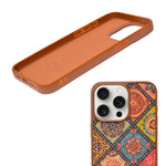 Bohemian Ethnic Print Cork Texture with Pearl Detail Phone Case for iPhone 15 Pro Max