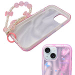 Aesthetic Glitter Butterfly with Pearl Beaded Wrist Strap Phone Case for iPhone 15