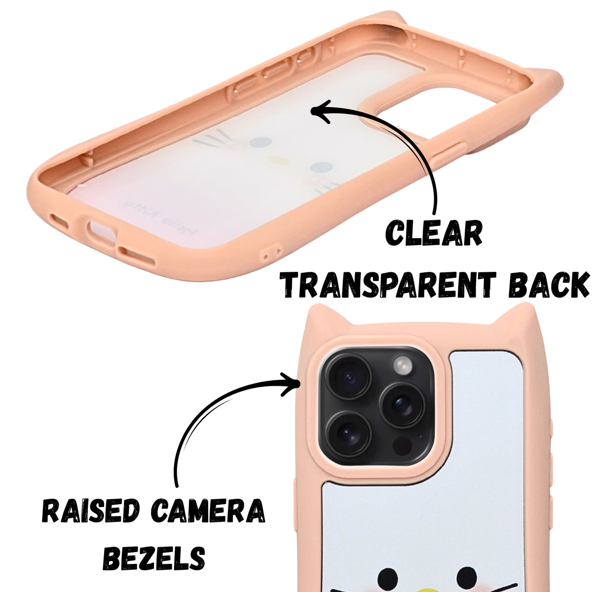 Cute Cartoon Phone Case with Cat Ears For iPhone 15 Pro