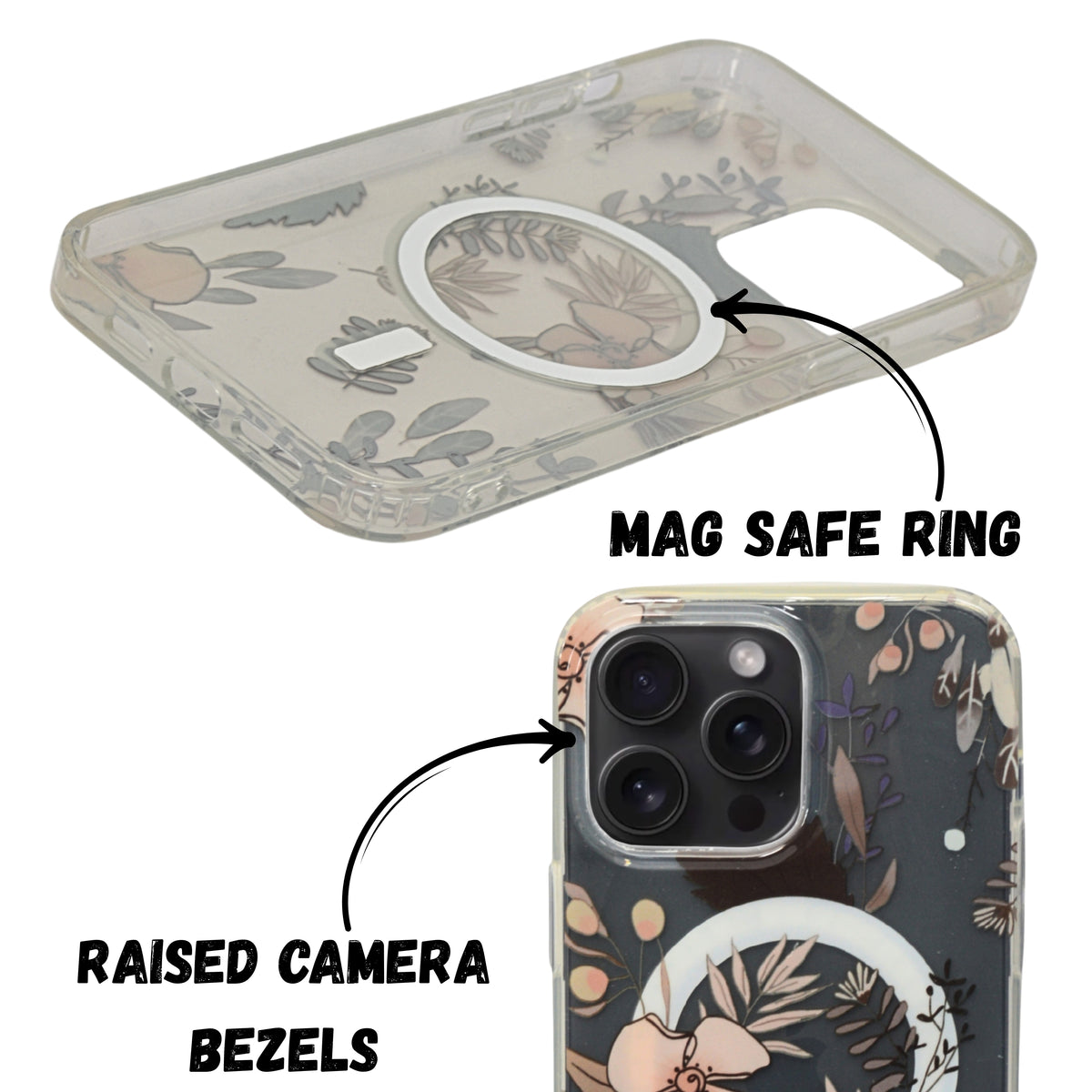 Floral Transparent MagSafe Shockproof Protection Phone Case For iPhone 15 Pro