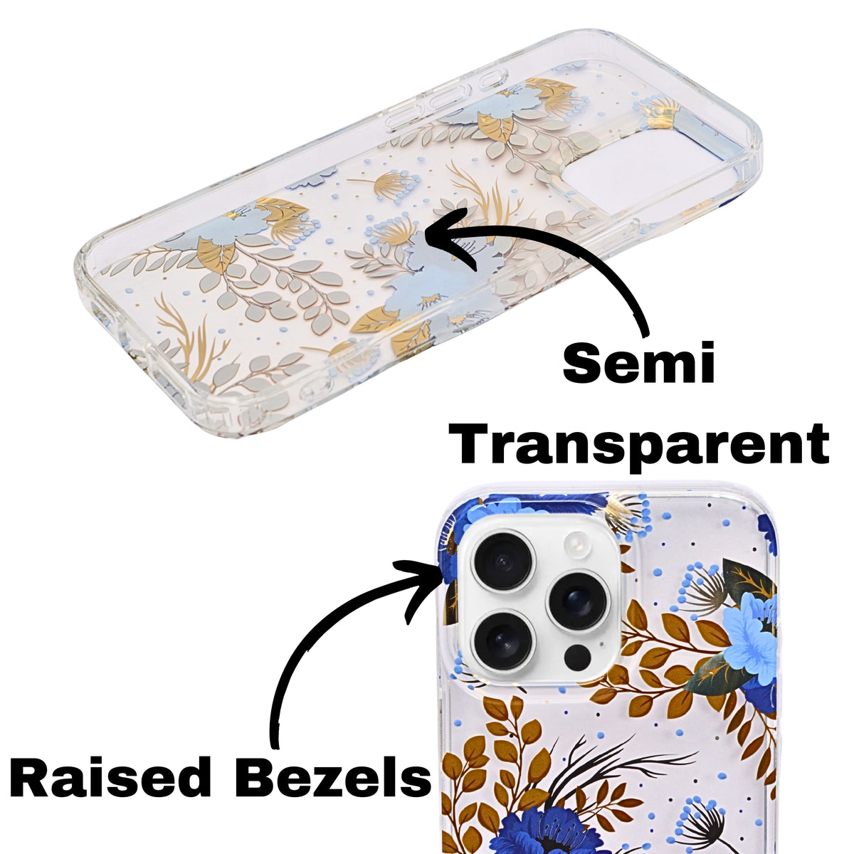 Vibrant Transparent Floral Pattern Phone Case for iPhone 16 Pro Max