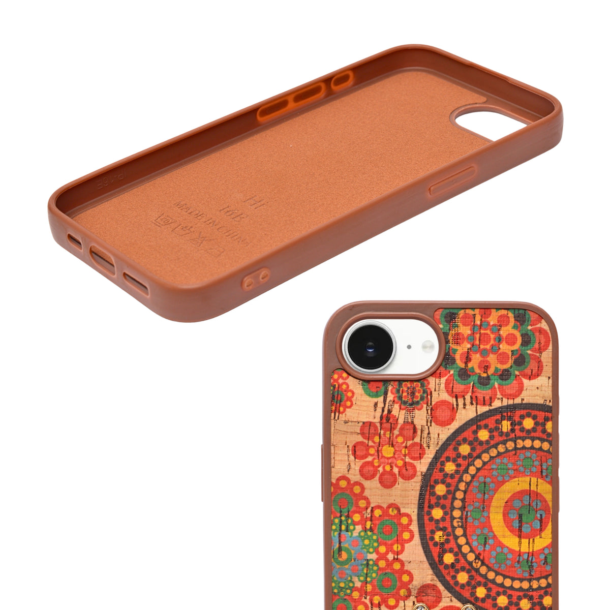 Bohemian Ethnic Print Cork Texture with Pearl Detail Phone Case for iPhone 16e
