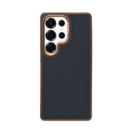Carbon Fiber Texture with Gold Camera Frame Phone Case for Samsung S25 Ultra
