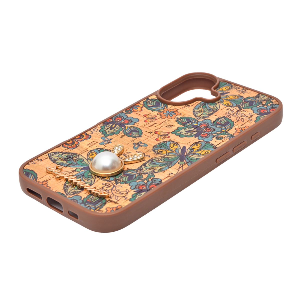Bohemian Ethnic Print Cork Texture with Pearl Detail Phone Case for iPhone 17