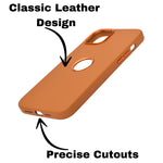 Premium Leather Finish with Metallic Logo Ring Cutout Phone Case for iPhone 14Plus/15Plus