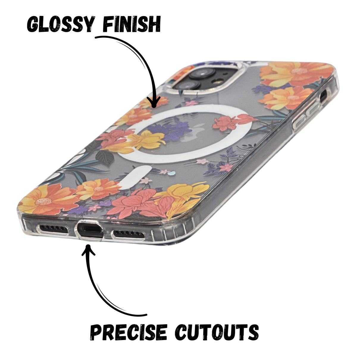 Floral Transparent MagSafe Shockproof Protection Phone Case For iPhone 11