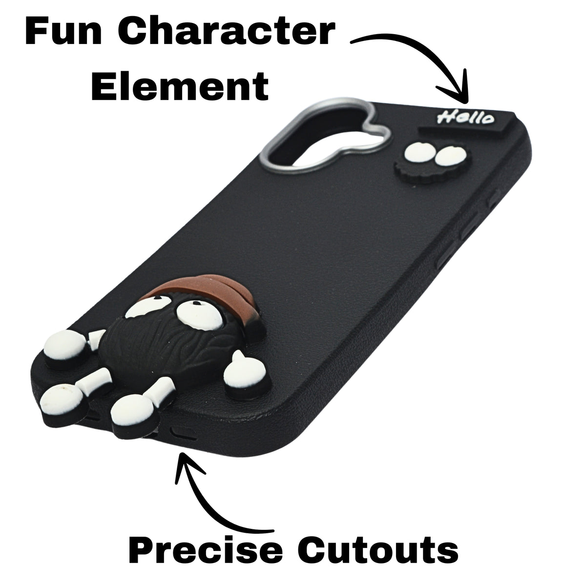 Hello Teddy Cap 3D Cartoon Phone Case For iPhone 16 Plus