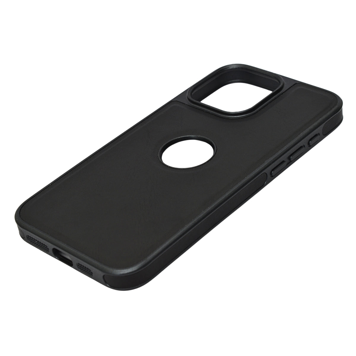 Premium Leather Texture with Logo Cutout Phone Case for iPhone 15 Pro Max
