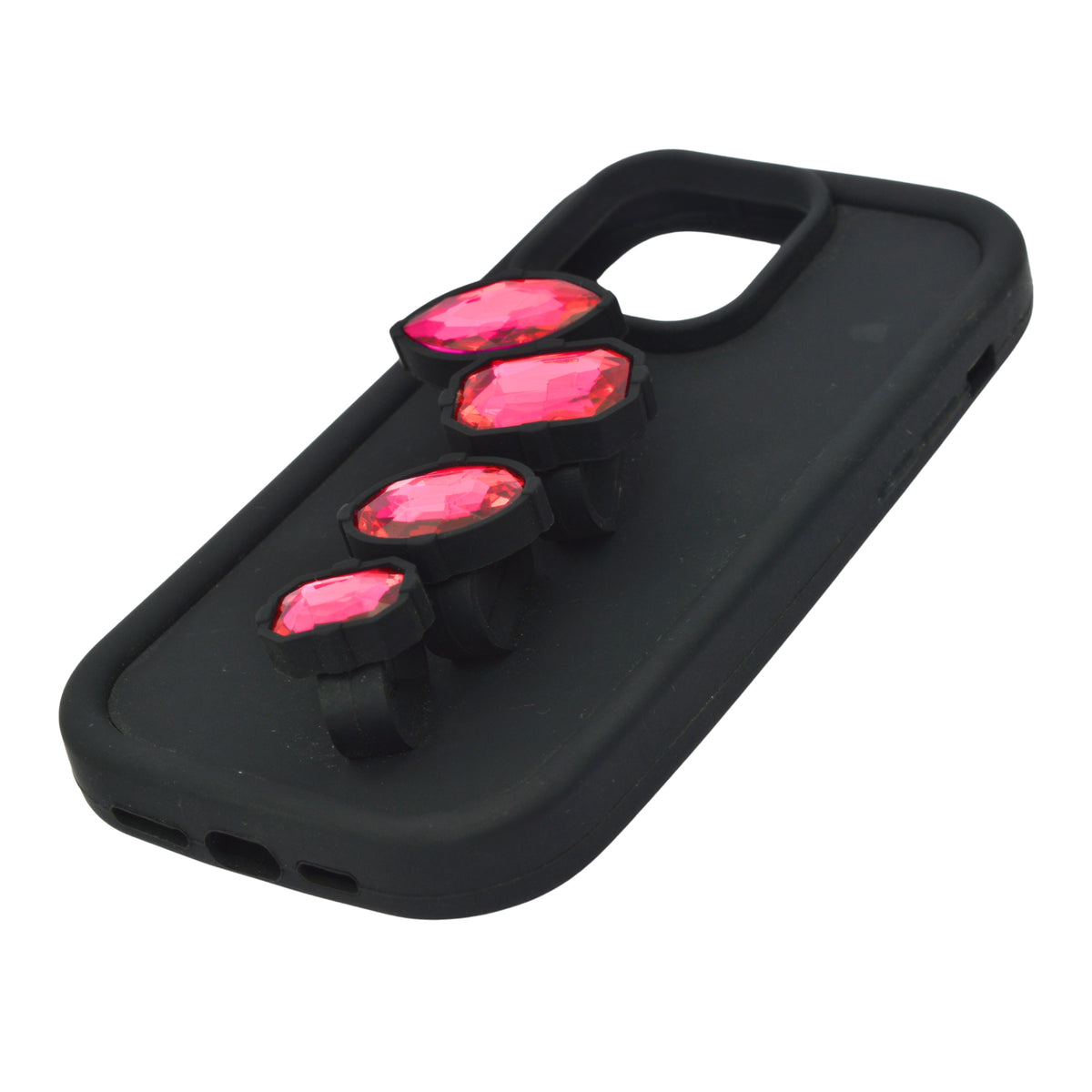 Luxury Crystal Gems with Fingers Grip Black Phone Case for iPhone 13 Pro Max / 14 Pro Max / 15 Pro Max