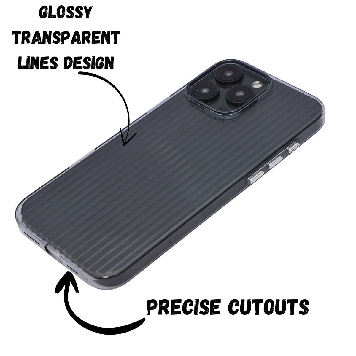 Glossy Transparent Hard Shell Striped Phone Case for iPhone 16 Pro