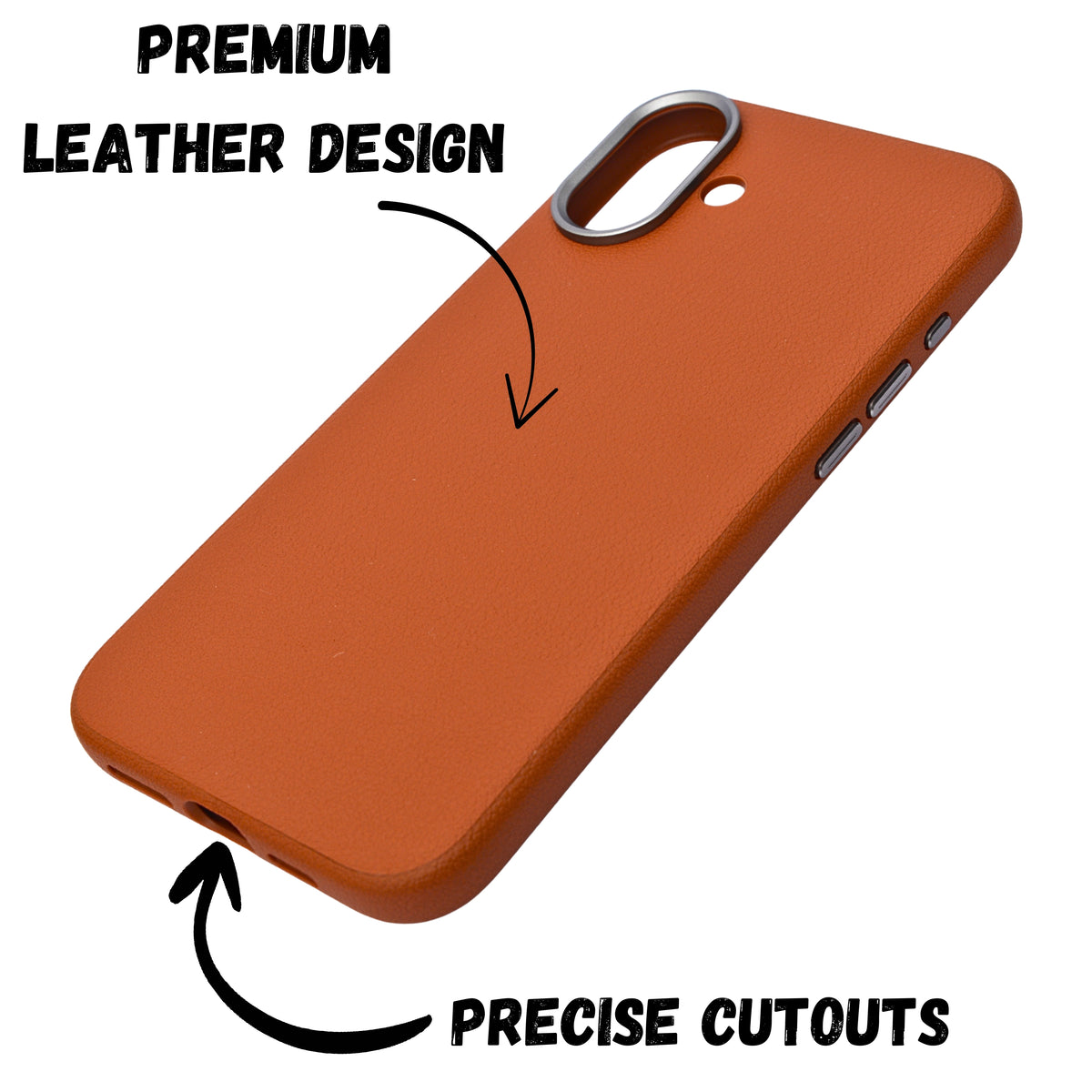 Leather Textured with Metallic Camera Ring for iPhone 16