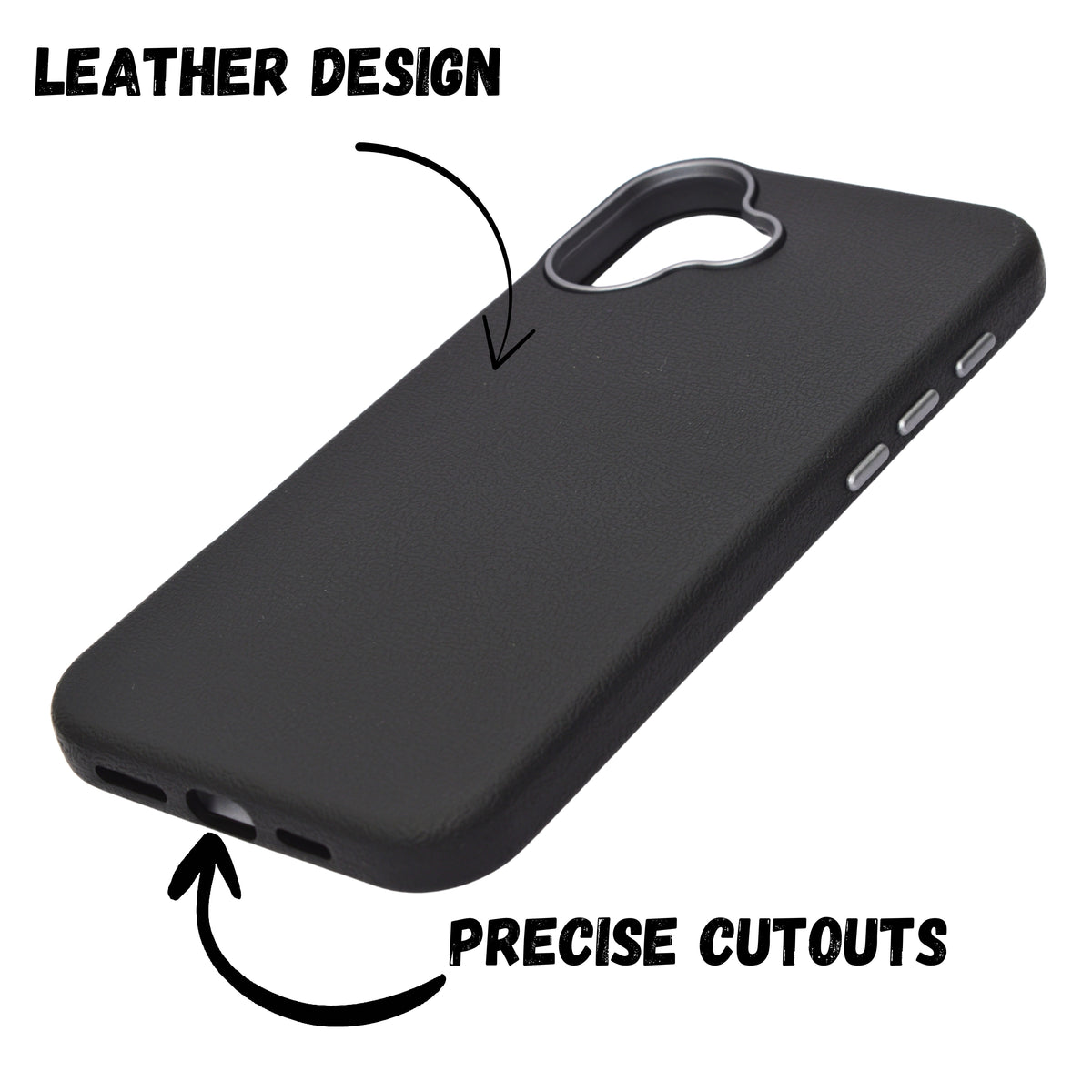 Premium PU Leather with Metal Camera Frame Phone Case for iPhone 16 Plus