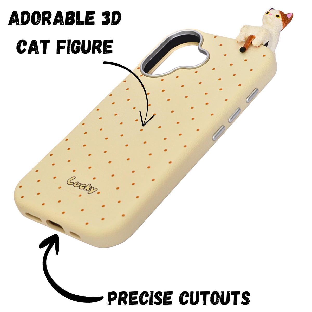 3D Lucky Cat Polka Dot Design Protective Phone Case for iPhone 16