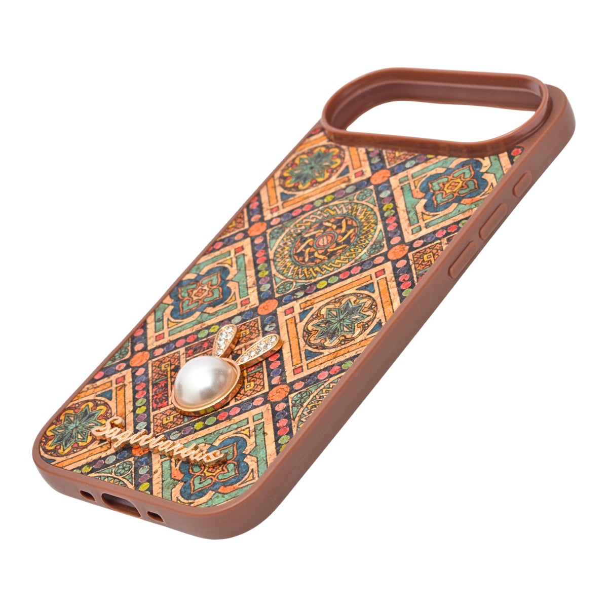 Bohemian Ethnic Print Cork Texture with Pearl Detail Phone Case for iPhone 17 Air