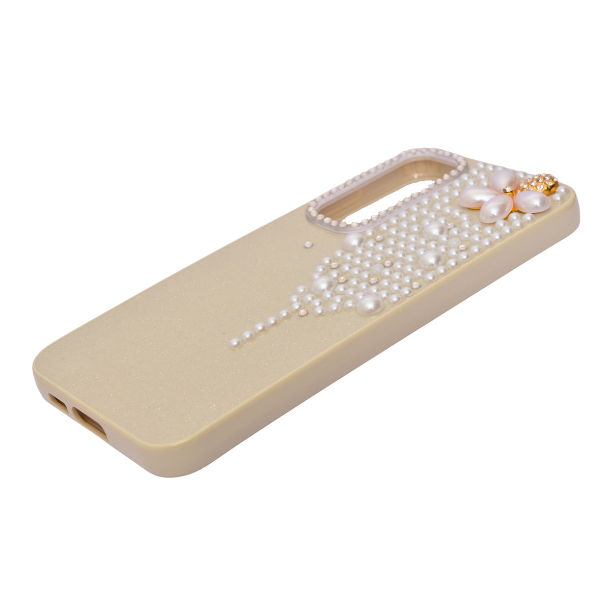 Luxury Glitter Finish with 3D Pearl Flower Design Phone Case for Samsung S23fe