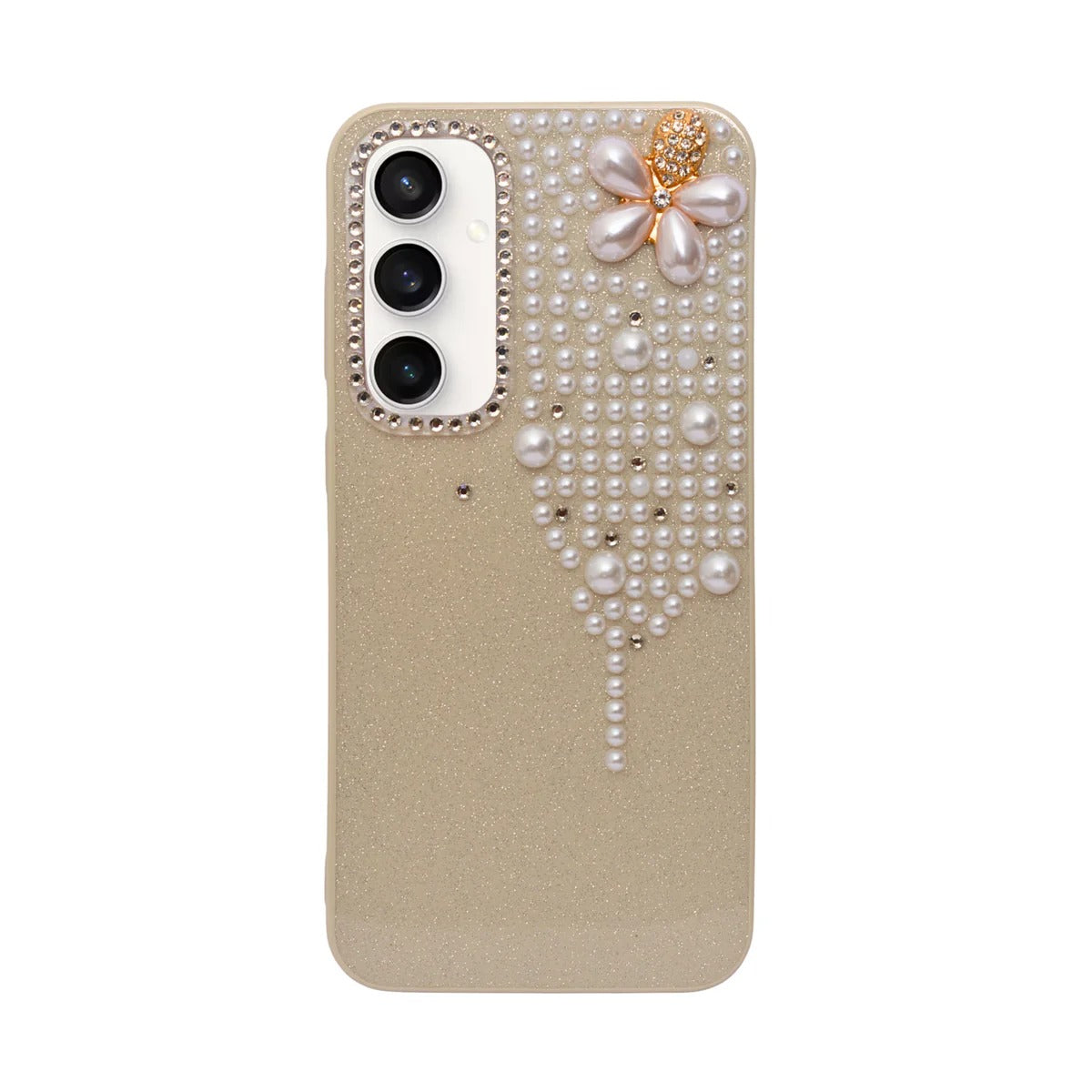 Luxury Glitter Finish with 3D Pearl Flower Design Phone Case for Samsung S23fe