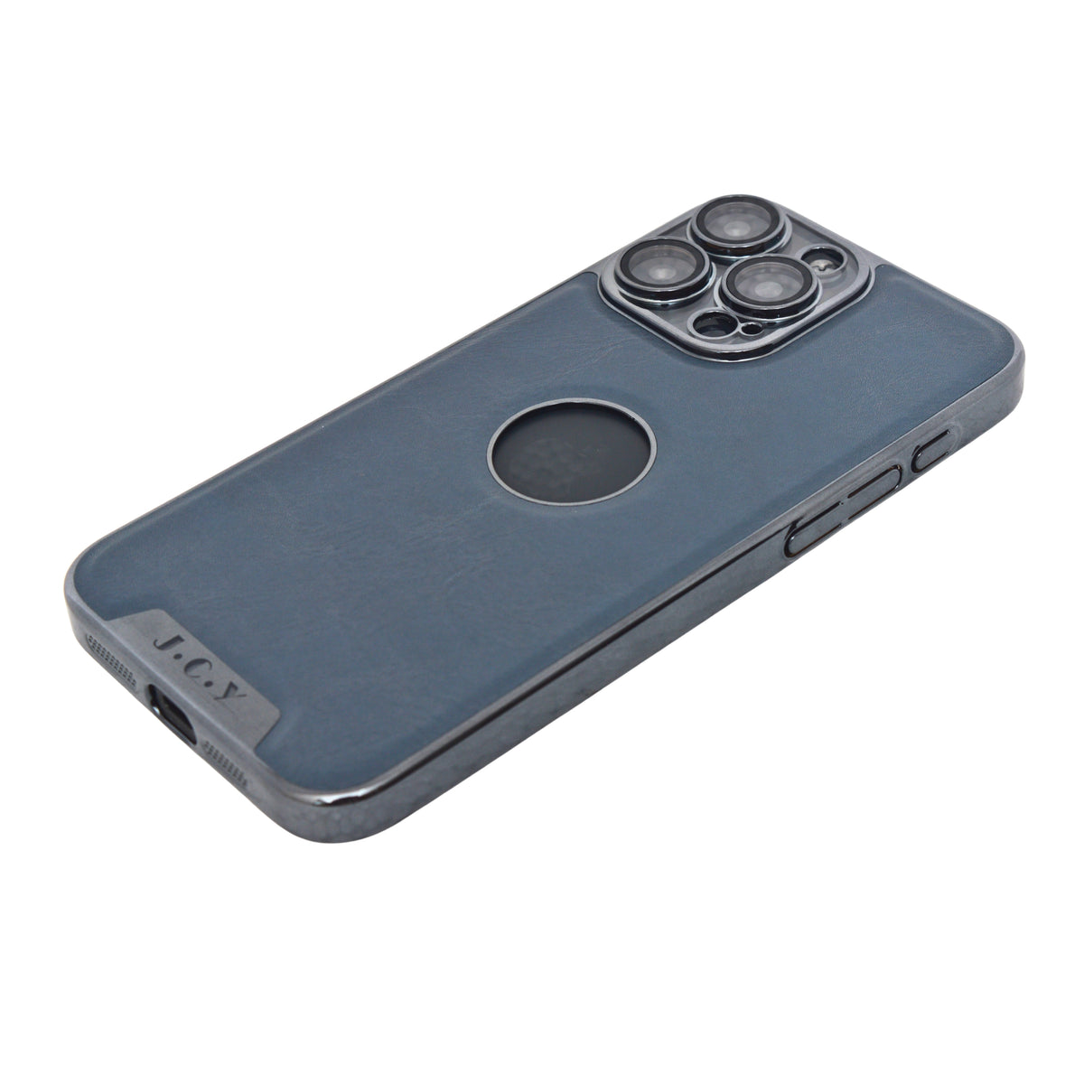 Luxury Vegan Leather with Logo Cutout Phone Case for iPhone 15 Pro Max