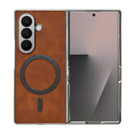 MagSafe Compatible Leather Case for Samsung Galaxy Z Fold 7 – Sleek Magnetic With Side Chrome Back Cover