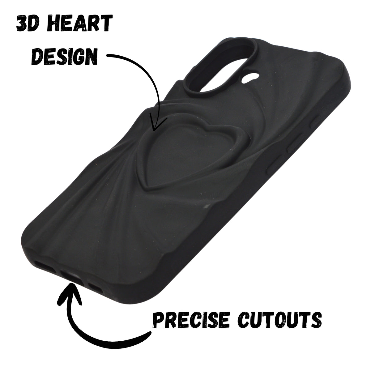 3D Embossed Heart Design Soft Silicone Phone Case for iPhone 16