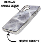 Marble Wave Glossy Water Flow Design Shockproof Cover For iPhone 16 Plus