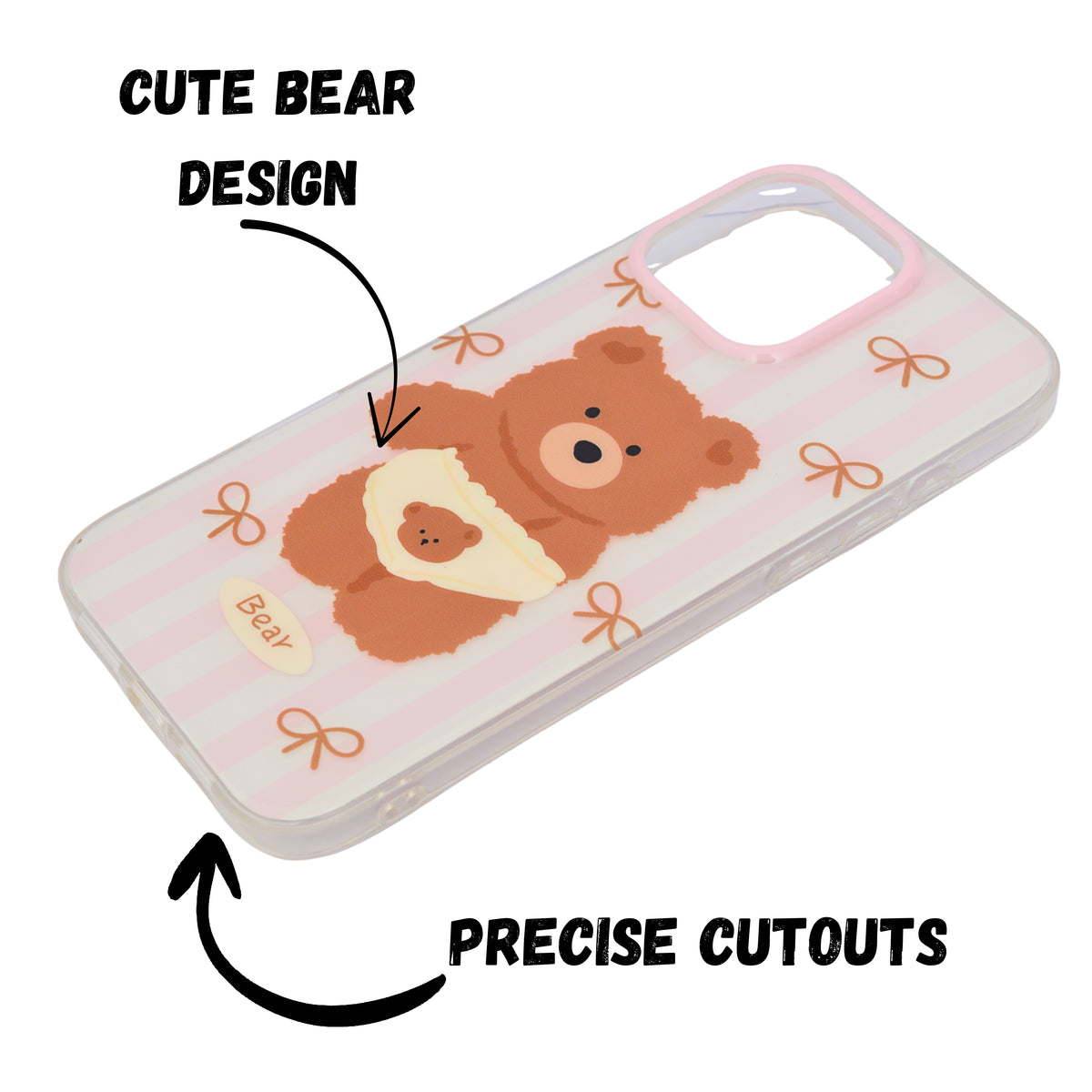 Pastel Teddy Bear Aesthetic Phone Case with Matching Charm for iPhone 16 Pro Max
