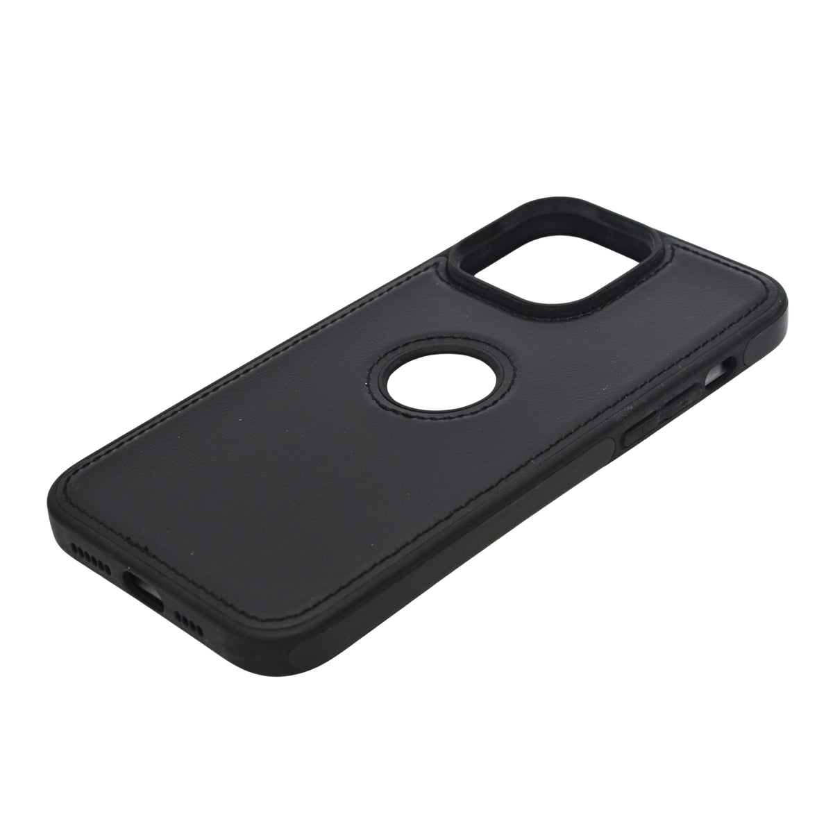 Black Leather Case with Apple Logo Cutout for iPhone 14 Pro Max