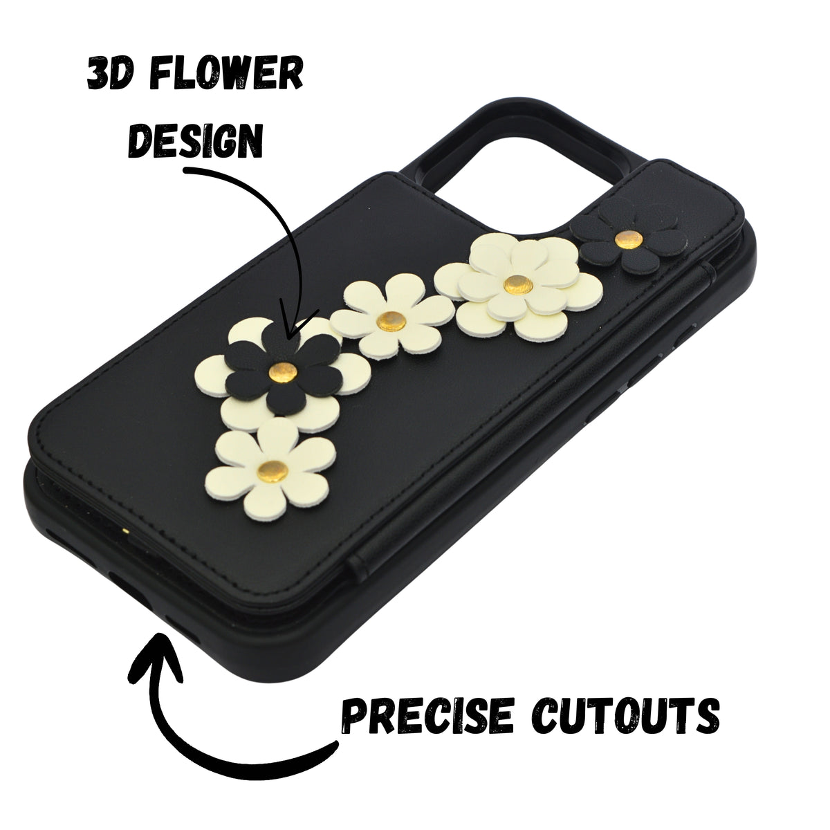 3D Flower Wallet Flip with Card Holder & Detachable Sling Phone Case for iPhone 16 Pro Max