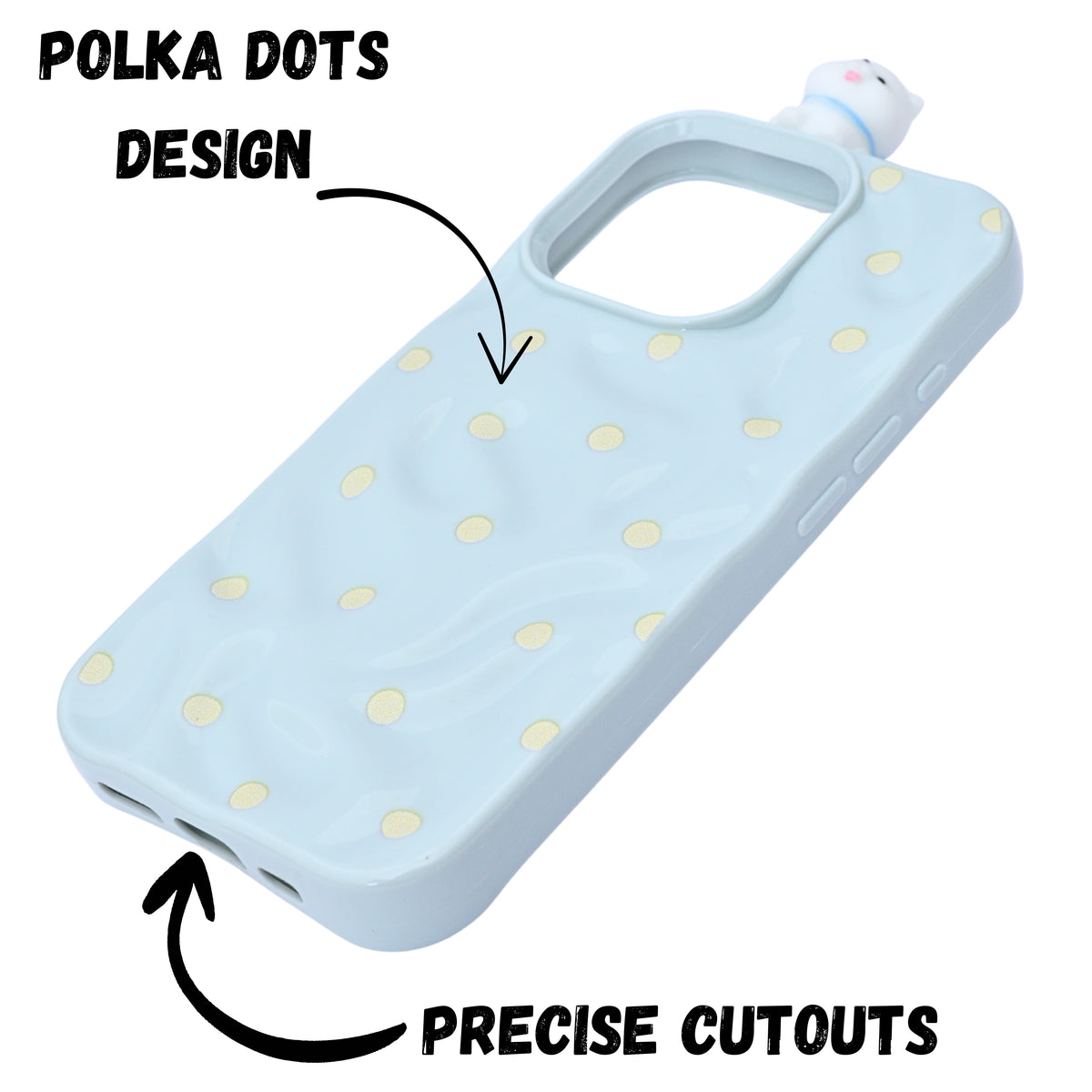 3D Cartoon Character with Polka Dots Soft Phone Case for iPhone 16 Pro