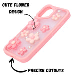 3D Pink Floral Pearl Design Protective Phone Case for iPhone 16 Plus