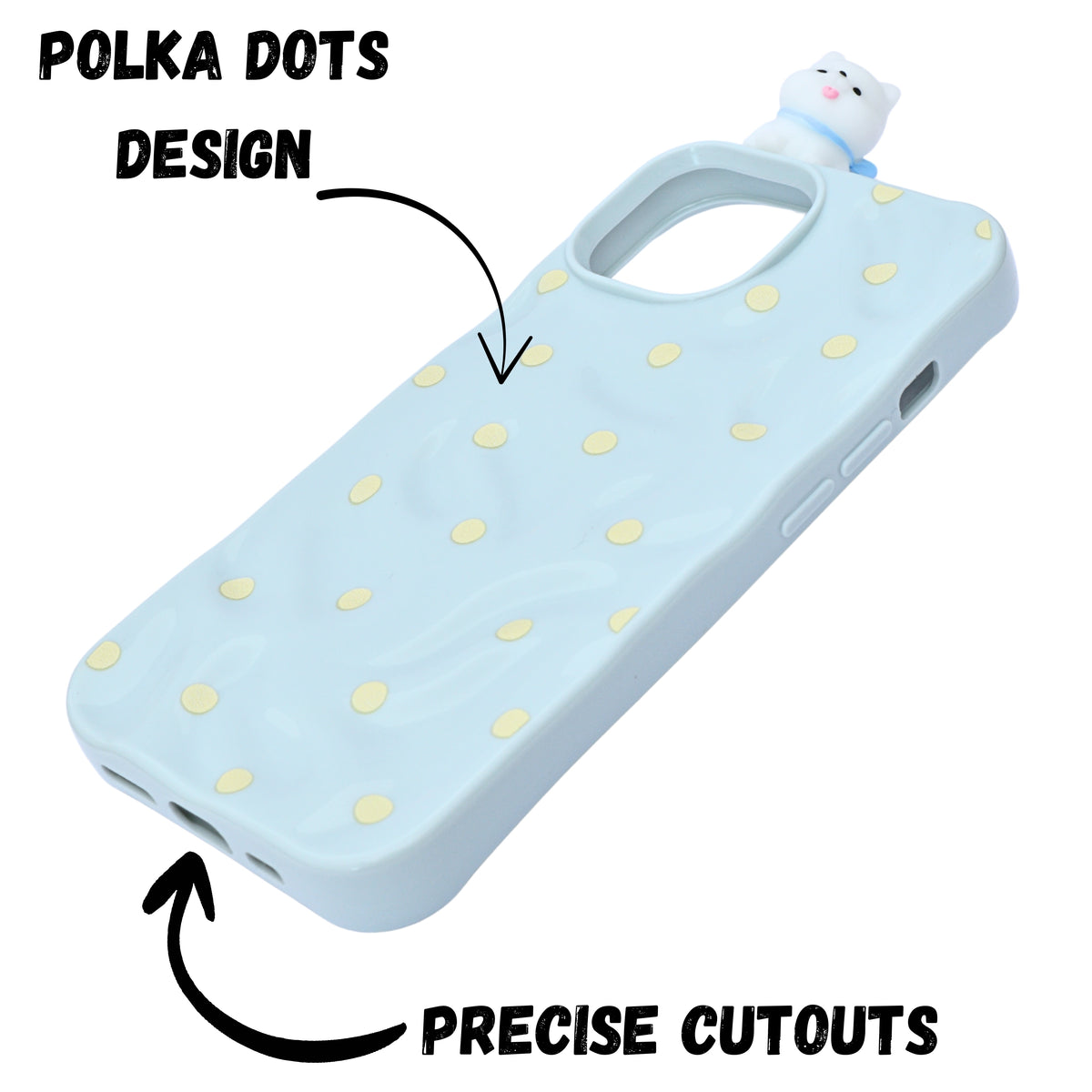 3D Cartoon Character with Polka Dots Soft Phone Case for iPhone 15