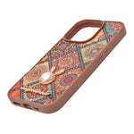 Bohemian Ethnic Print Cork Texture with Pearl Detail Phone Case for iPhone 16 Pro