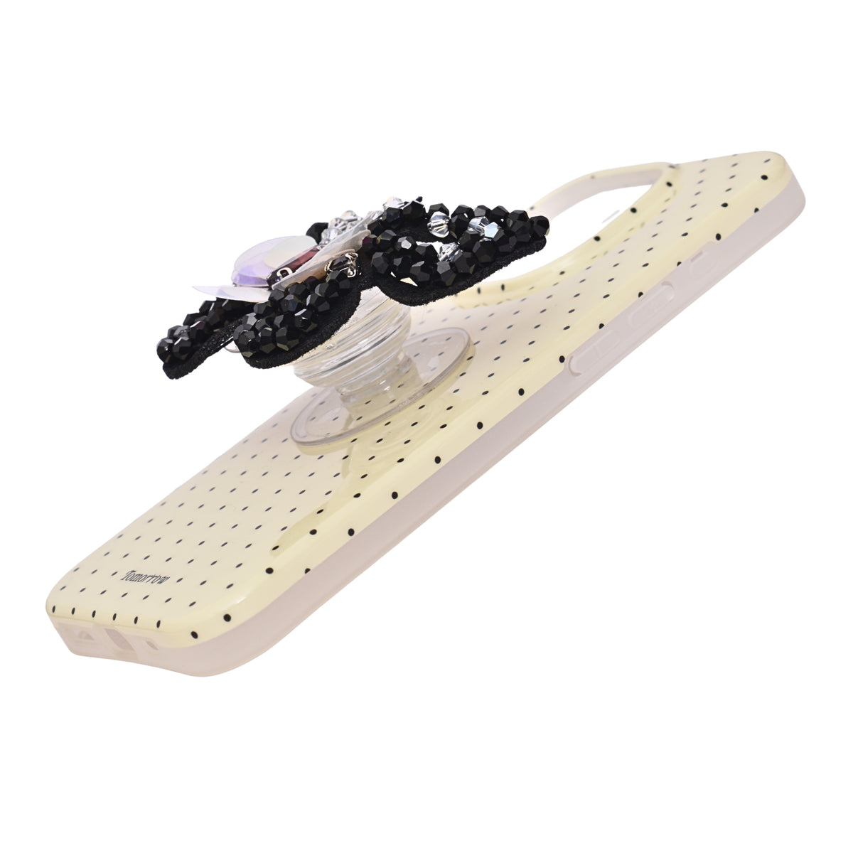 Luxury Polka Dot with 3D Sequin Butterfly PopSocket Phone Case for iPhone 15 Pro