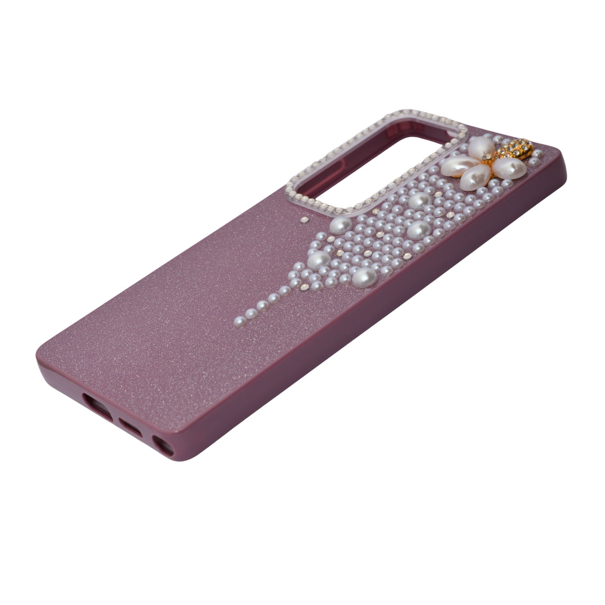 Luxury Glitter Finish with 3D Pearl Flower Design Phone Case for Samsung S25 Ultra