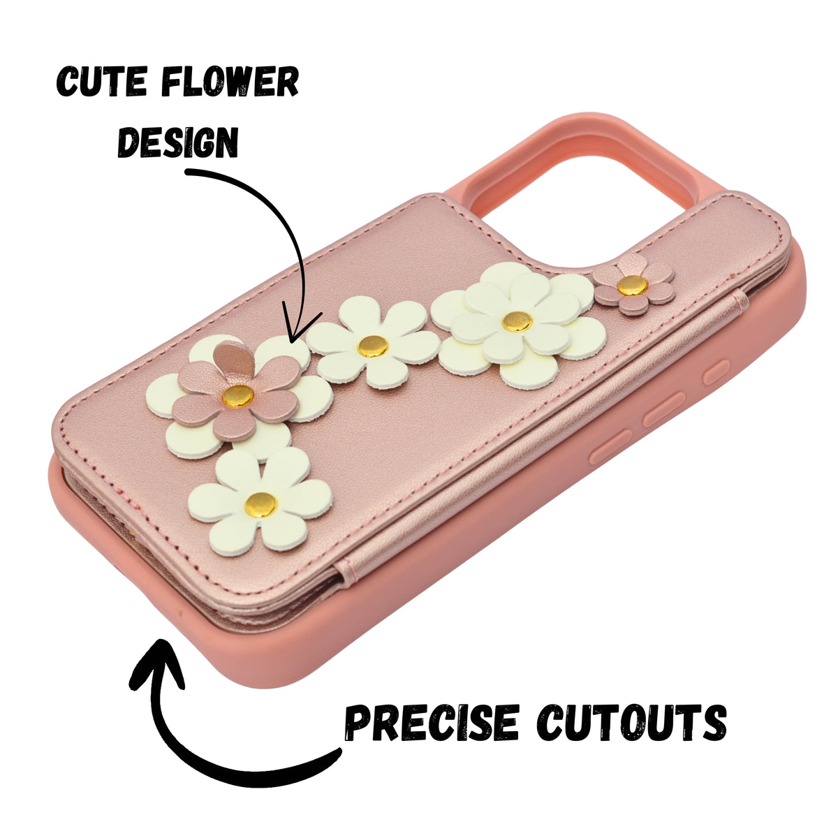 3D Flower Wallet Flip with Card Holder & Detachable Sling Phone Case for iPhone 16 Pro