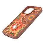 Bohemian Ethnic Print Cork Texture with Pearl Detail Phone Case for iPhone 16 Pro