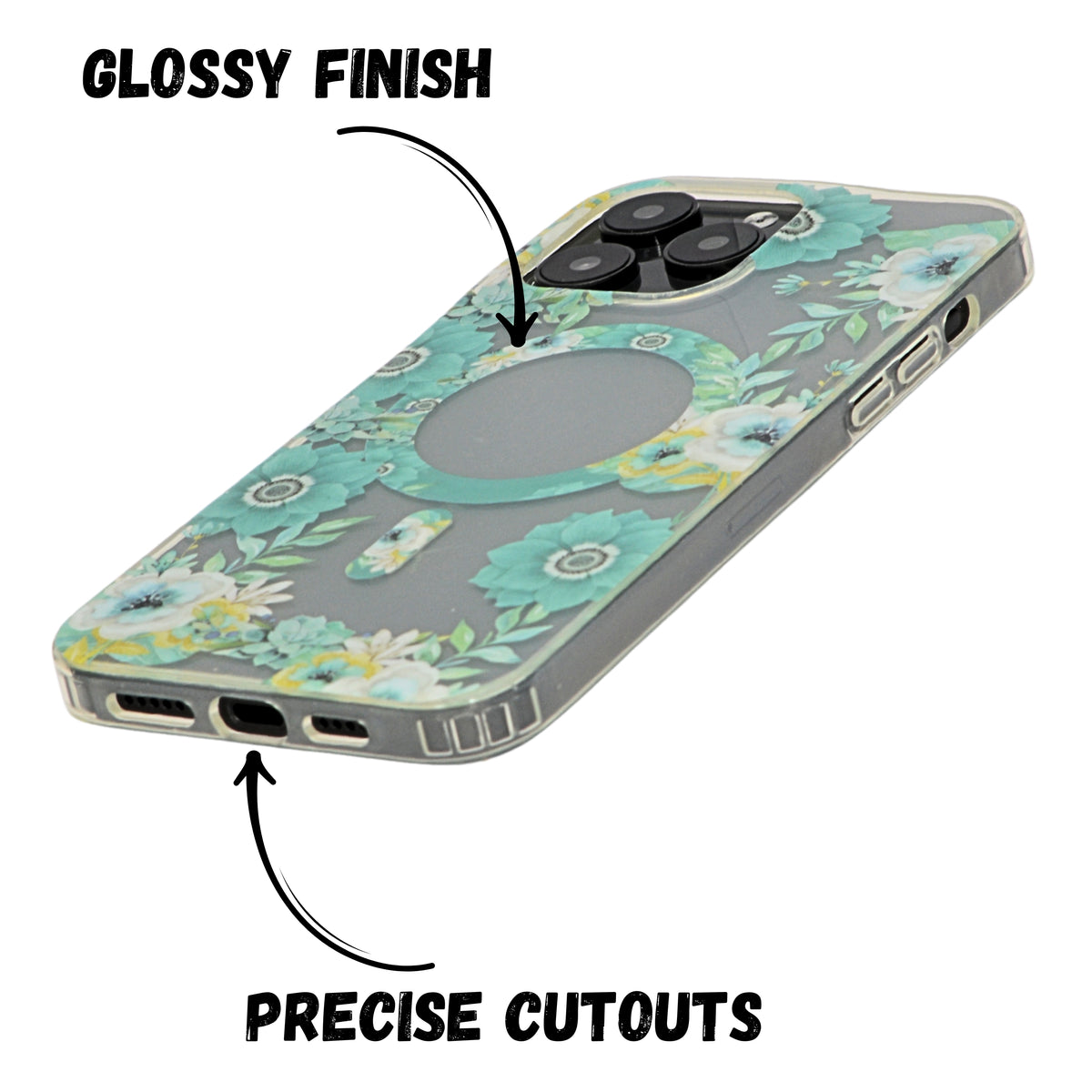 Floral Transparent MagSafe Shockproof Protection Phone Case For iPhone 15 Pro