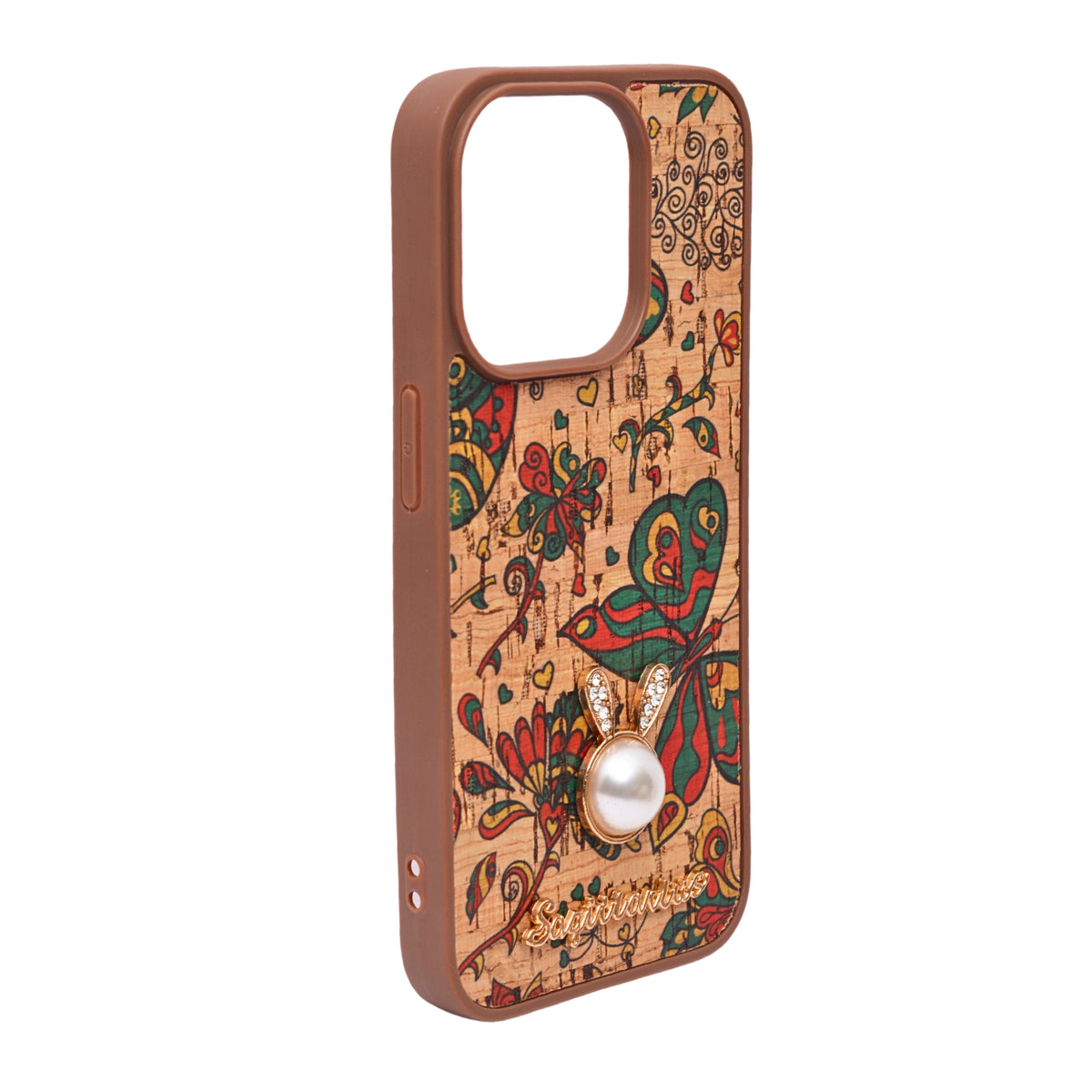 Bohemian Ethnic Print Cork Texture with Pearl Detail Phone Case for iPhone 15 Pro
