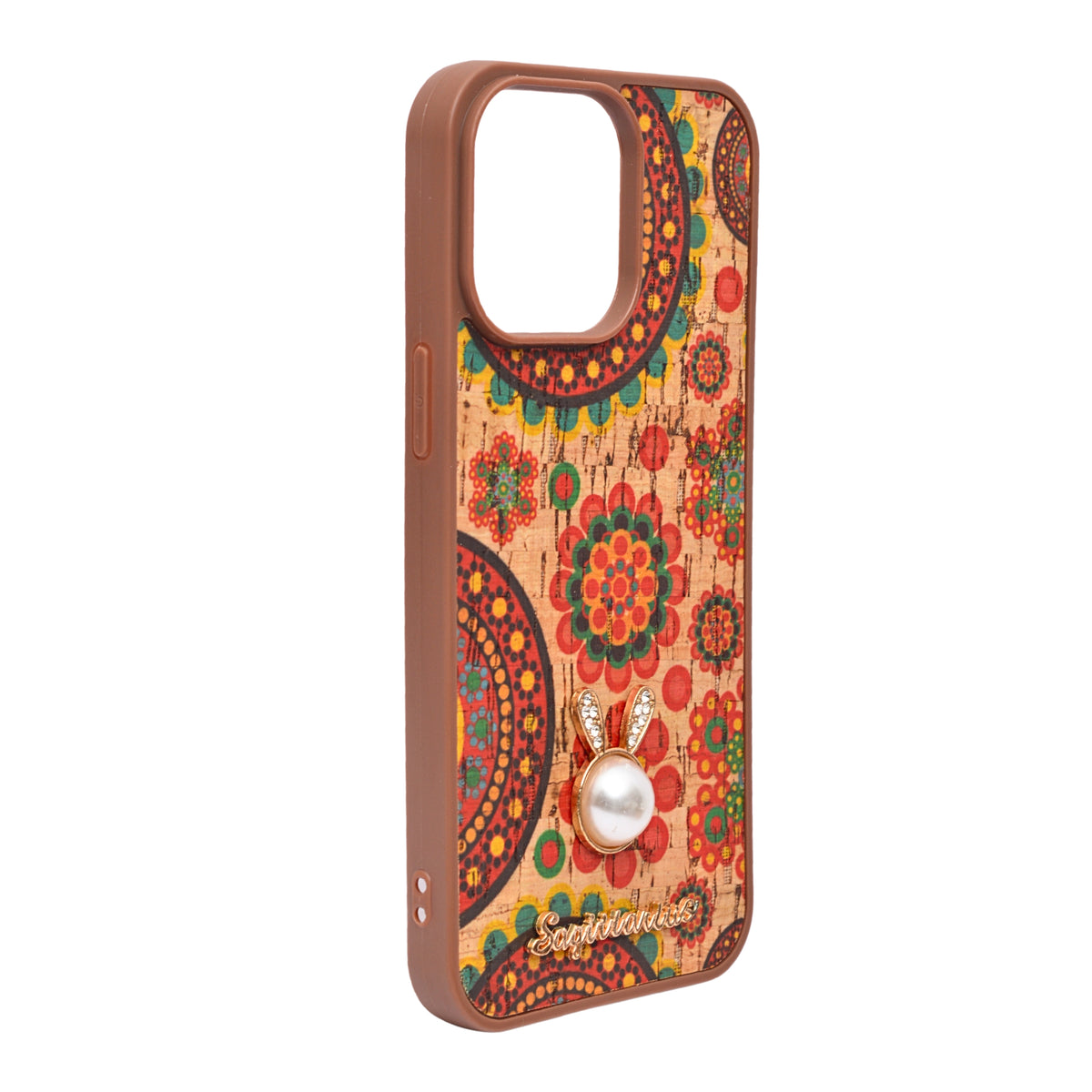 Bohemian Ethnic Print Cork Texture with Pearl Detail Phone Case for iPhone 14 Pro Max