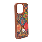 Bohemian Ethnic Print Cork Texture with Pearl Detail Phone Case for iPhone 15 Pro Max