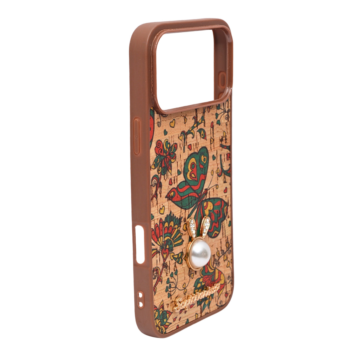 Bohemian Ethnic Print Cork Texture with Pearl Detail Phone Case for iPhone 17 Pro Max