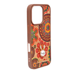 Bohemian Ethnic Print Cork Texture with Pearl Detail Phone Case for iPhone 16 Pro