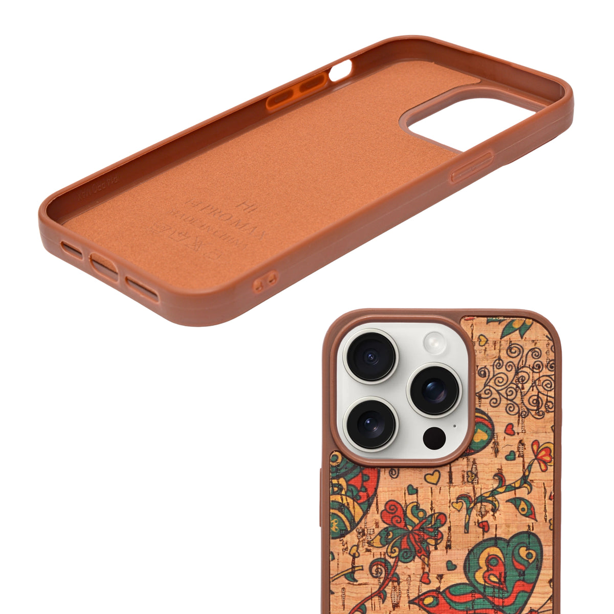 Bohemian Ethnic Print Cork Texture with Pearl Detail Phone Case for iPhone 15 Pro